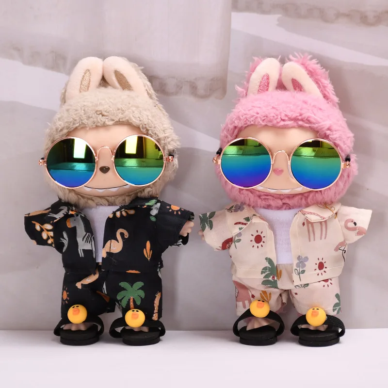 

Labubu Floral Shirt & Crocs Beach Wear Set - Vibrant Summer Outfit for 17cm Vinyl Dolls with Tropical Style