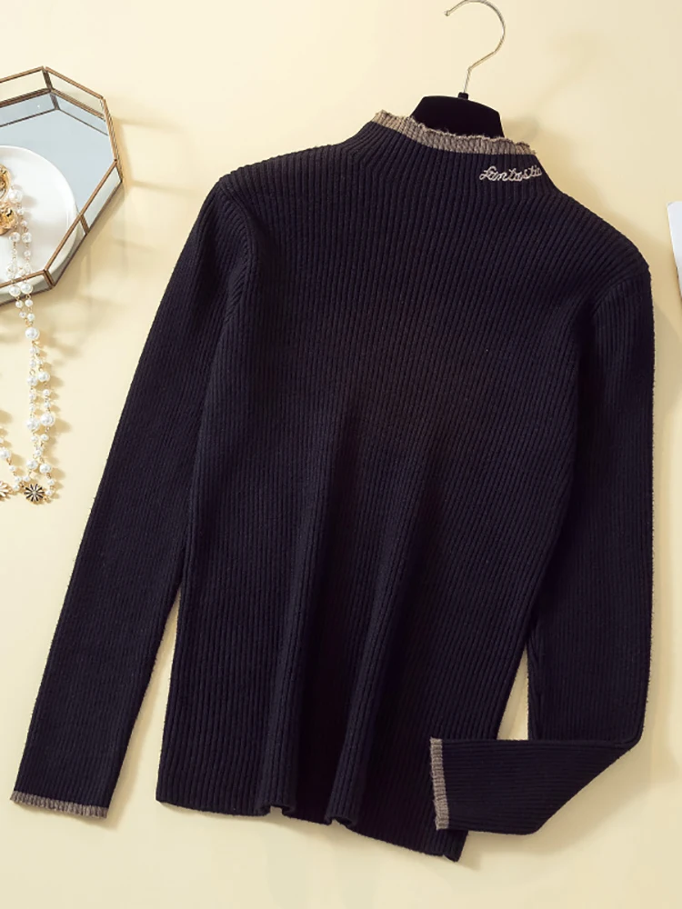 high quality soft half-neck sweater Autumn Winter Sweater pullovers Women 2024 slim basic Embroidery women sweater jumper