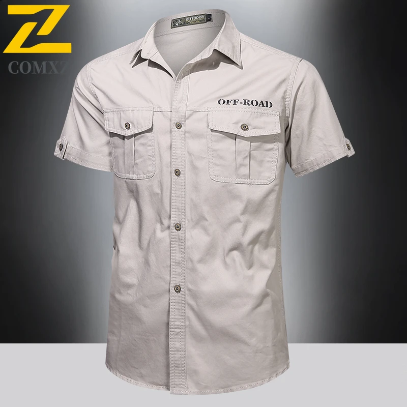 2025 Summer Work Shirts Men's Fashion Casual Comfortable Pure Cotton Breathable Short Sleeve Shirt Hiking Camping Lapel T-Shirt