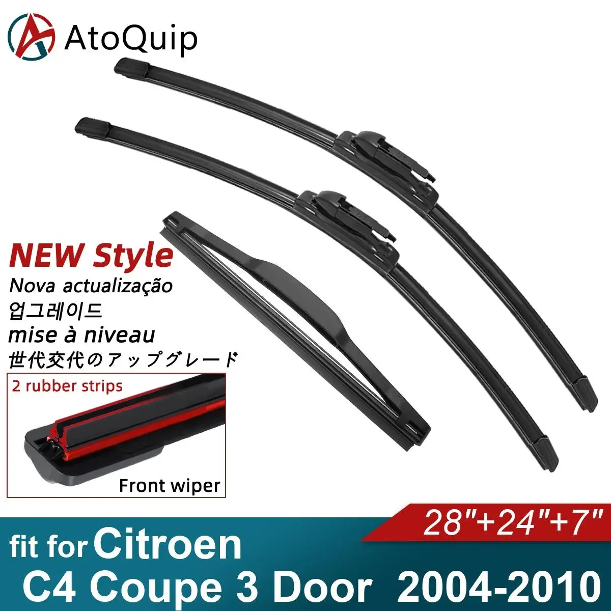 Double Rubber Car Wiper Blades for 2004-2010 Citroen C4 Coupe 3 Door Front Rear Wipers Car 2004 2005 2006 2007 2008 2009 2010