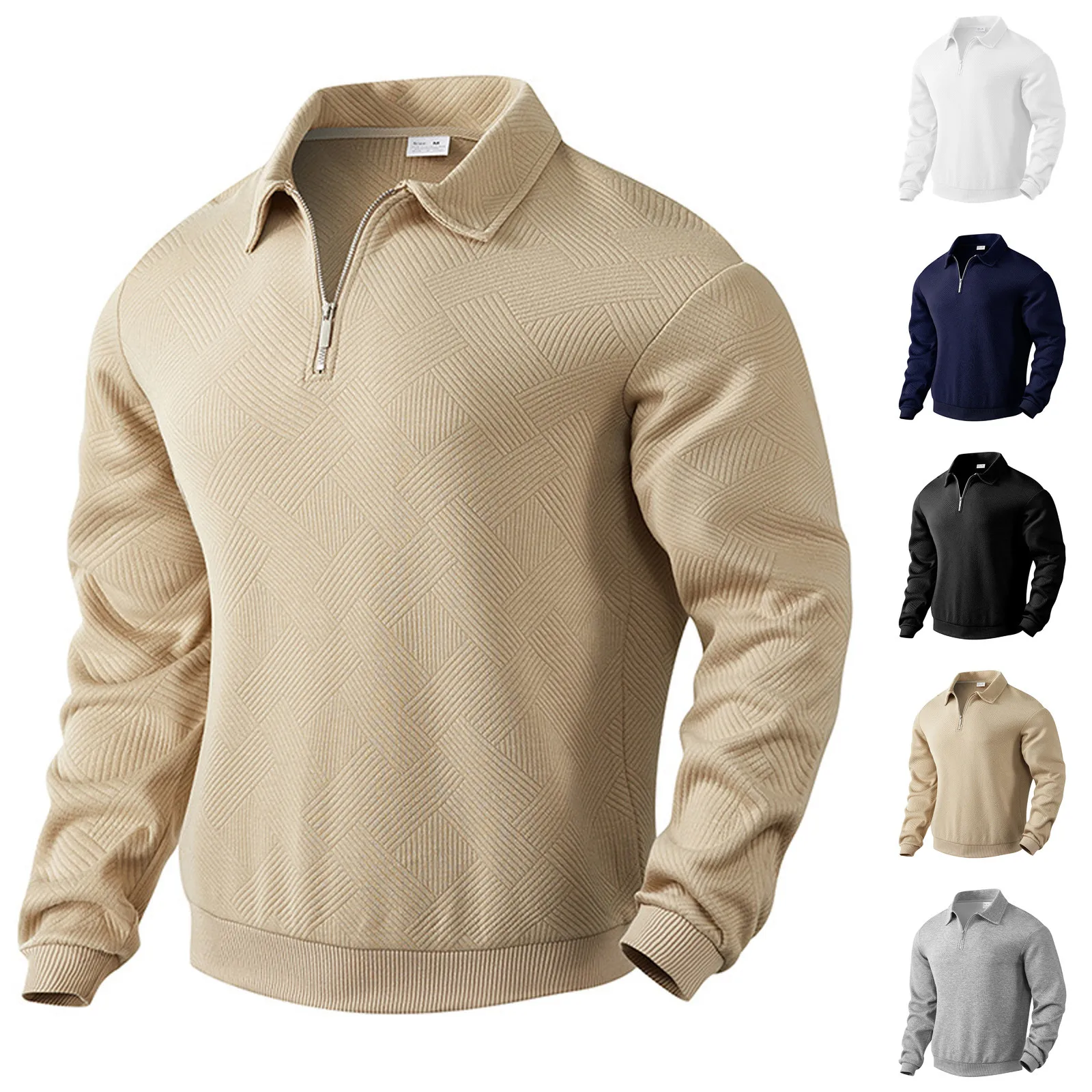 قمم طية صدر السترة بأكمام طويلة للرجال ، البلوفرات بياقة سحاب ، الموضة الكلاسيكية ، كل مباراة ، مريحة ، فضفاضة ، الخريف ، جديدة