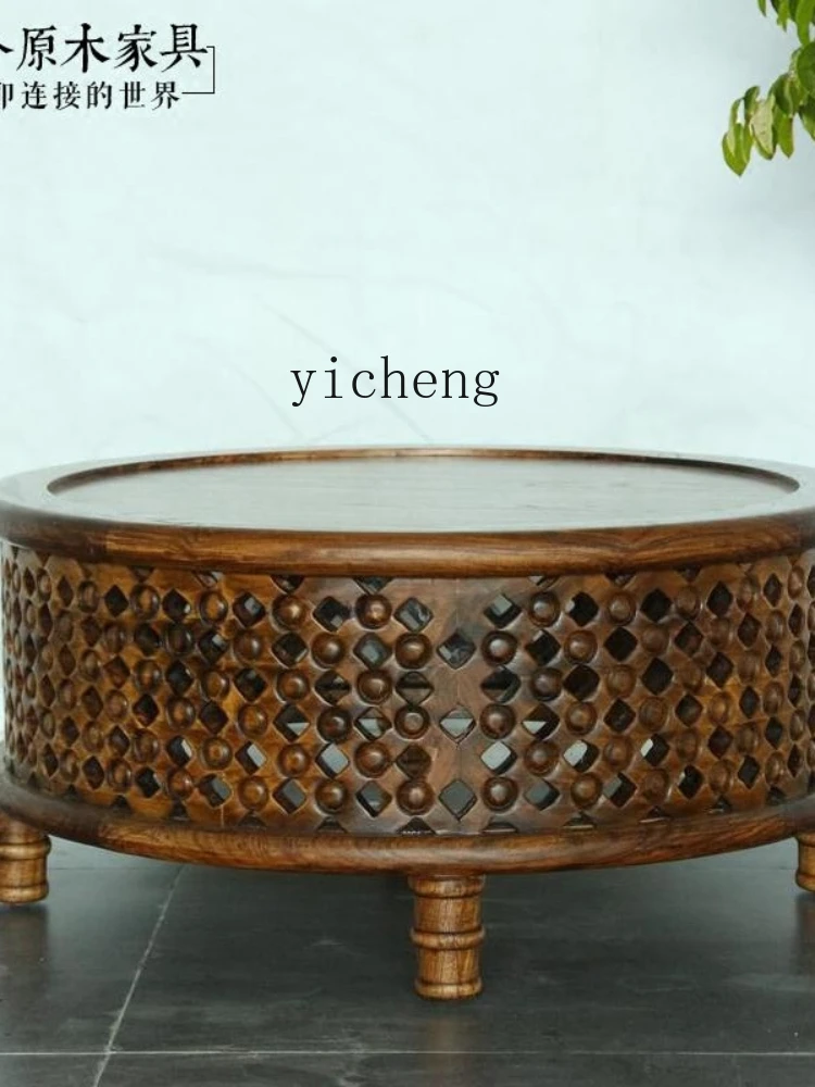 YY Southeast Asian Style Solid Wood round Ancient and Modern Log Elm Leisure Tea Table