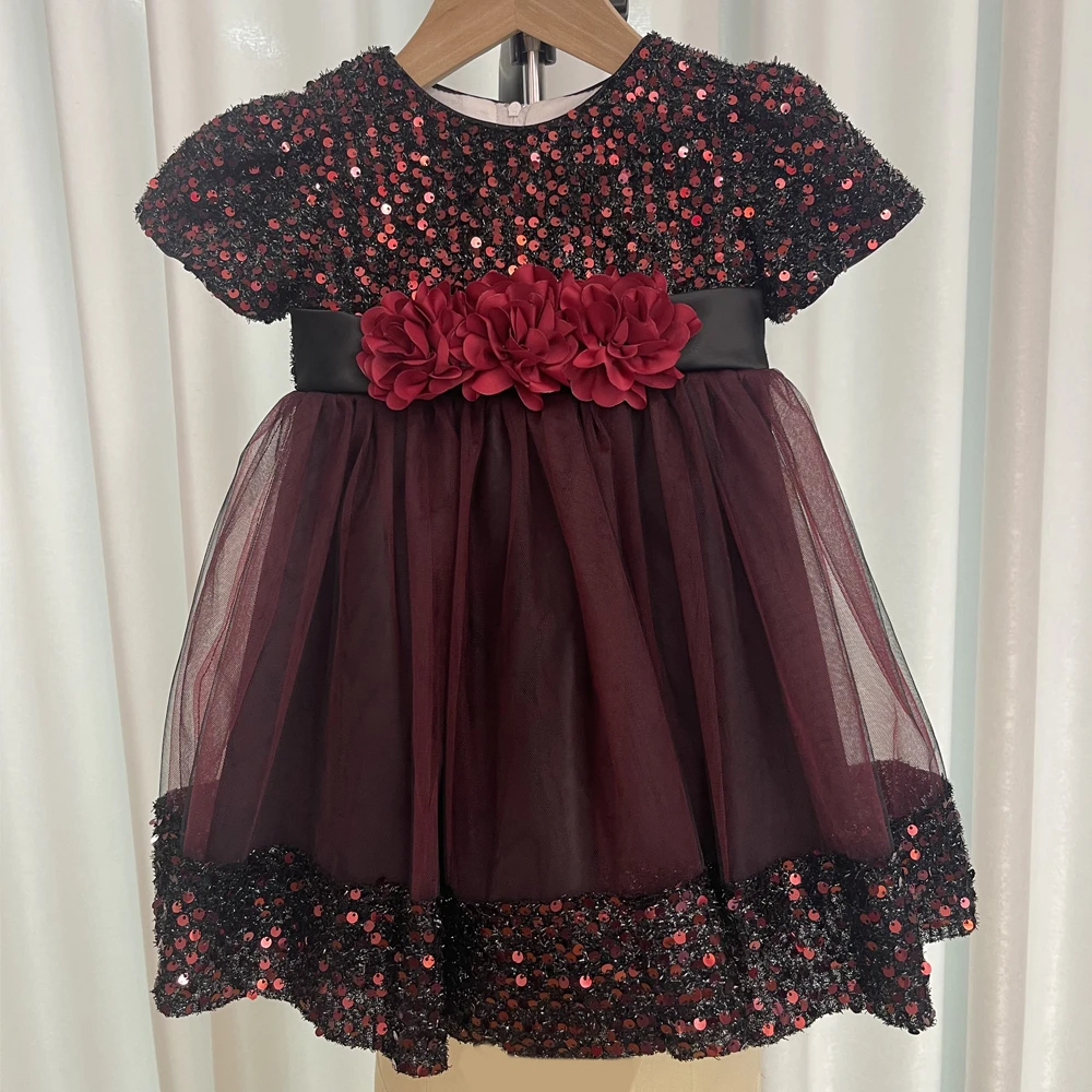 Kleinkind Baby Pailletten Party Kleider Taufe Hochzeit 1 Jahr Geburtstag Bogen Prinzessin Kleid Für Baby Mädchen Spitze Brautjungfer Kleid Vestidos