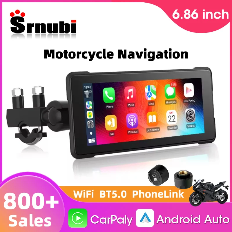 

Srnubi 6.86 inch Wireless CarPlay Moto Portable Digital Motorcycle Dashboard GPS Navigation Display Screen Android Auto Monitor