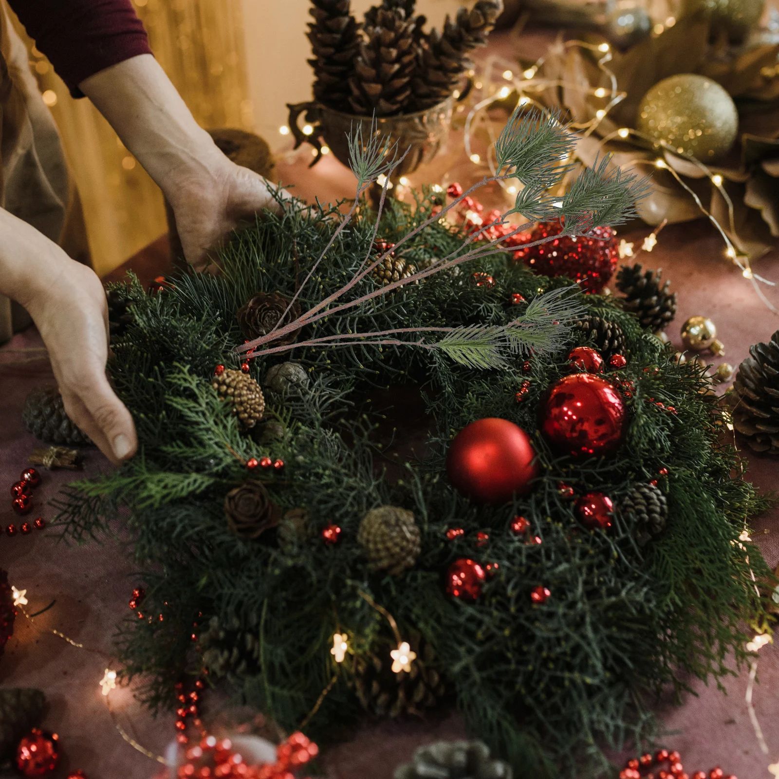 

Artificial Pine Needle Branches High Simulation Indoor Green Plants Decorative Leaves Party Supplies Xmas Wedding Vase Filler