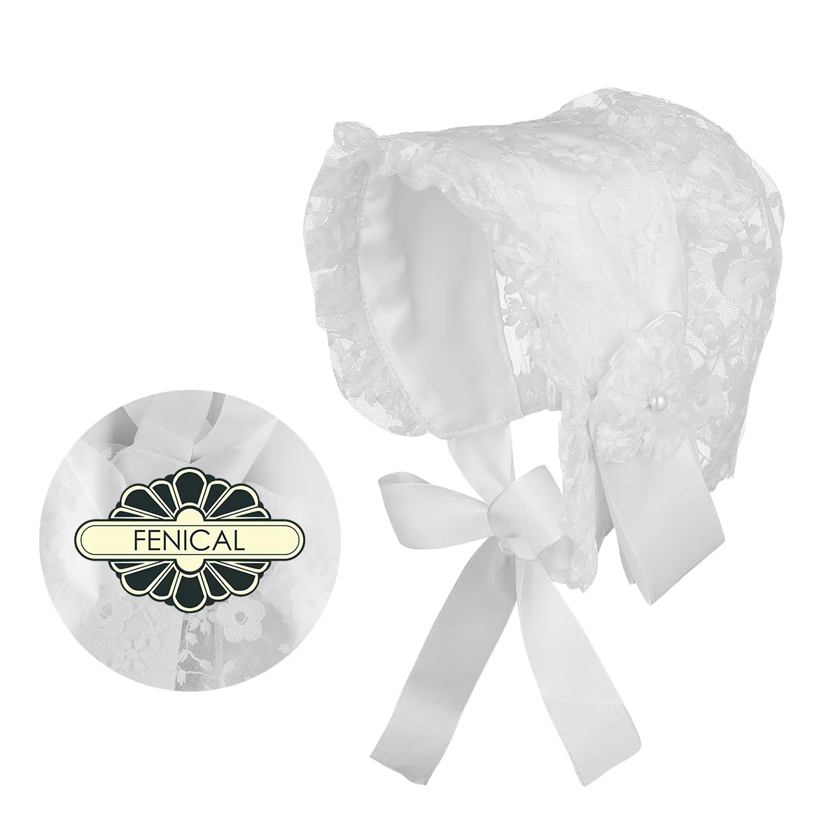 Fenical AdTosBaby-Bonnet en dentelle pour bébé, joli chapeau pour bébé âgé de 0 à 2 ans, blanc, taille moyenne