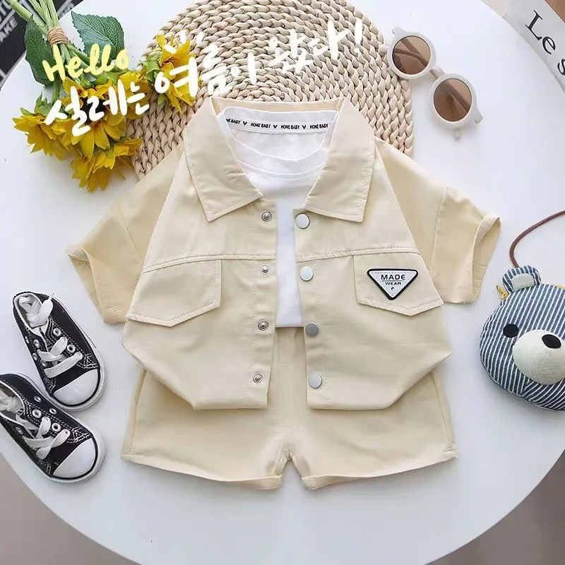 

Summer Toddler Baby Boys Girls Short Sleeve Solid Jacket Clothes Set Solid Boys Girl Casual Shorts 2pcs Suit Cute Kids Outfits