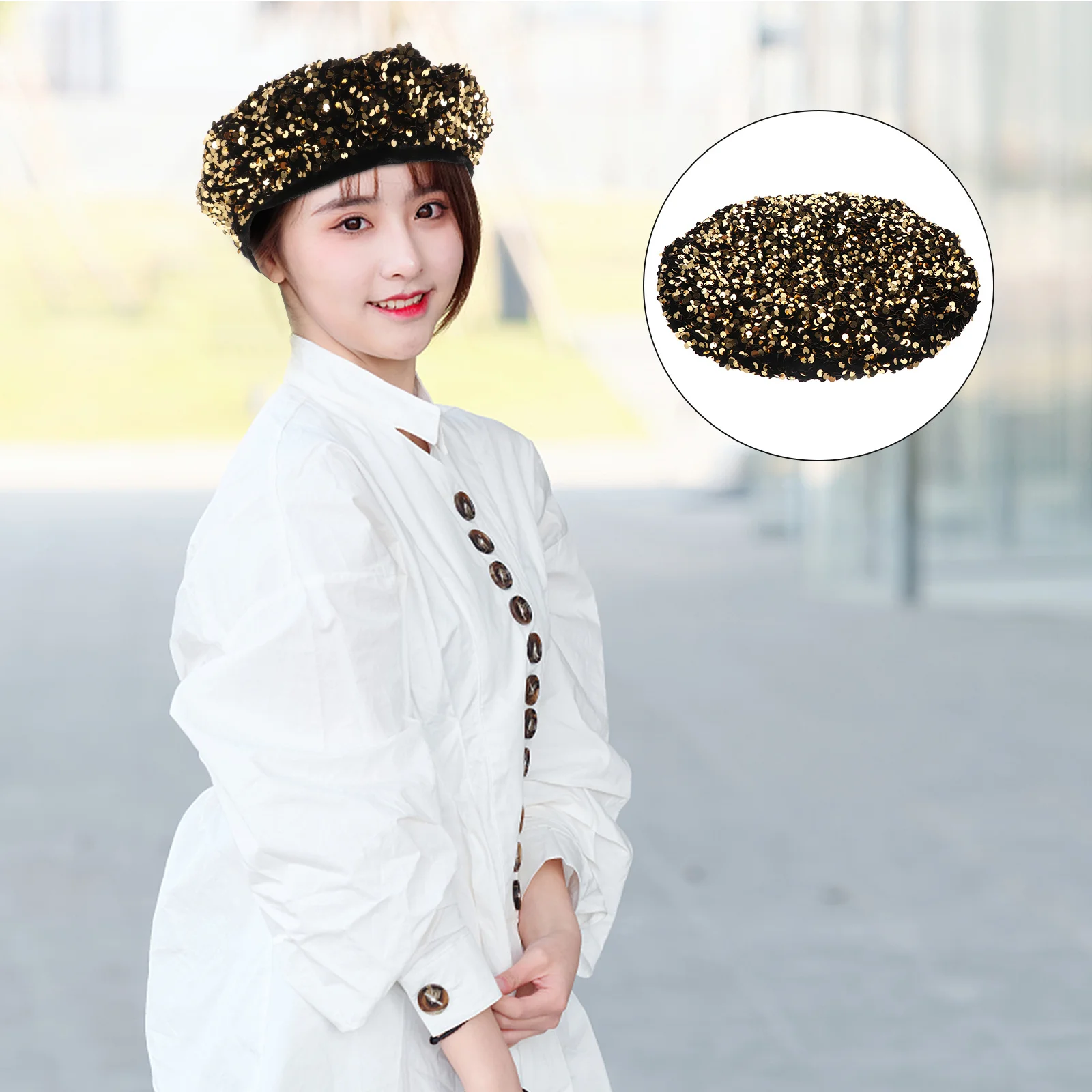 

Sparkly Sequin Beret Lightweight Foldable Fashion Hat For Women Winter Cap Clothes Accessory Dance Party Photography Christmas