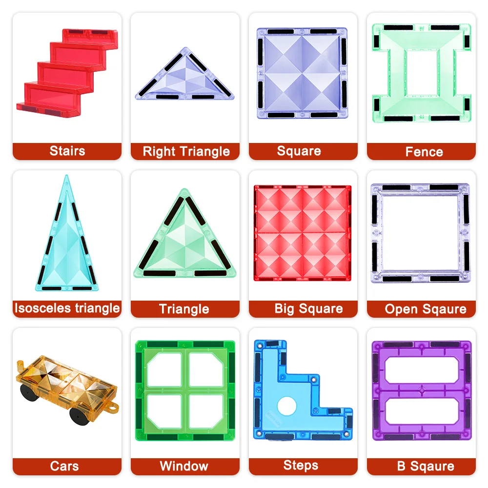 Piastrelle magnetiche Giocattoli Blocchi di costruzione Montessori Educativi Apprendimento prescolare Magnete Costruzione artigianale Bambini Ragazzo Ragazze Accessorio