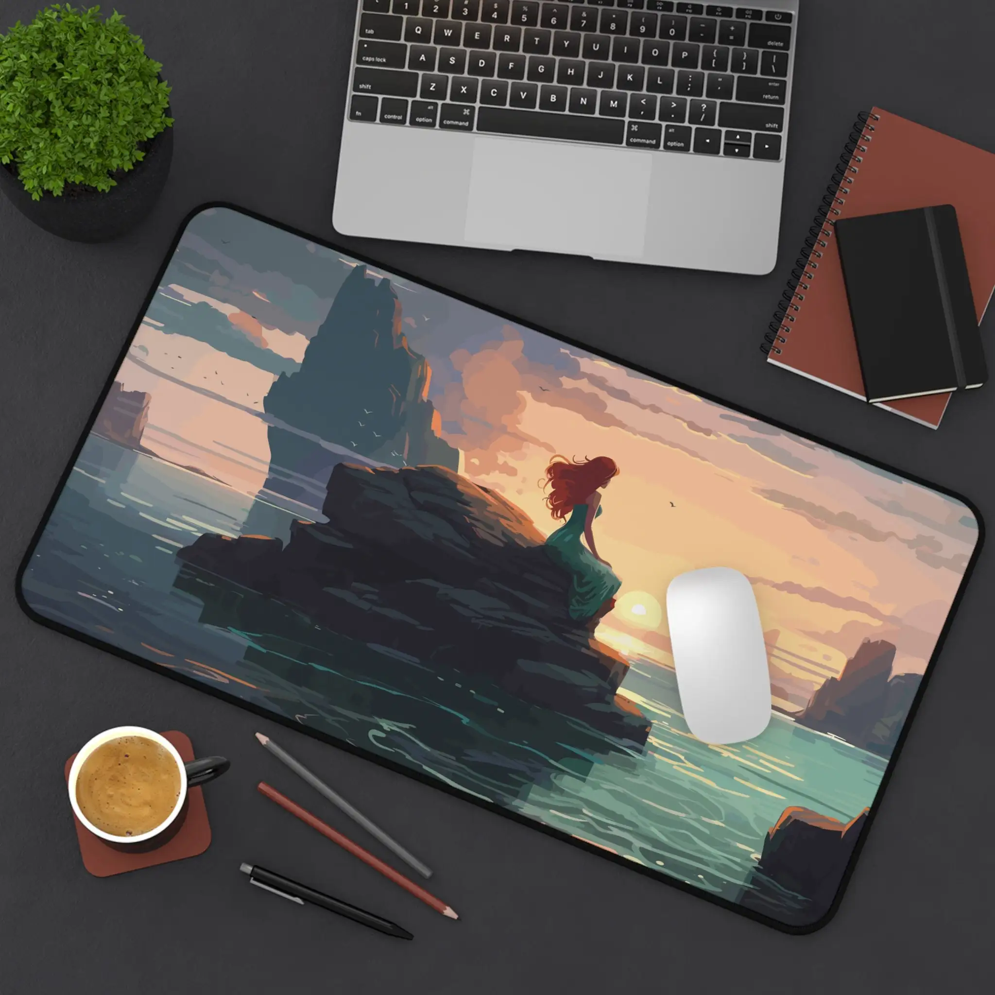 Mermaid Art Mousepad XXL,Non-Slip Waterproof Dream Ocean Gaming Mouse Pad,Office Desktop Decoration,Suitable for Work and Gaming