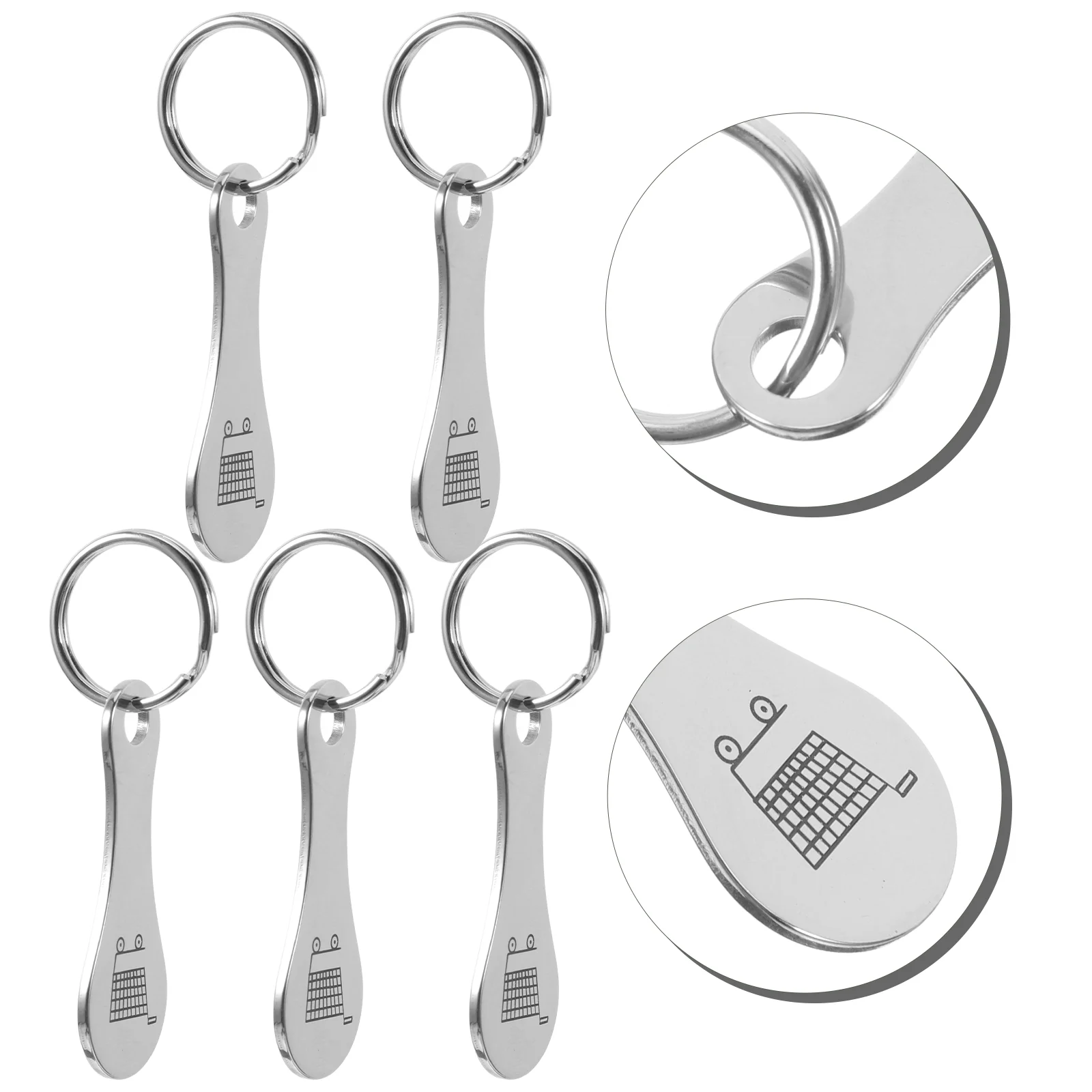 5 Pcs Stainless Steel Keychain Shopping Cart Tokens Easy Insert Remove Holder Design Versatile Use Silver