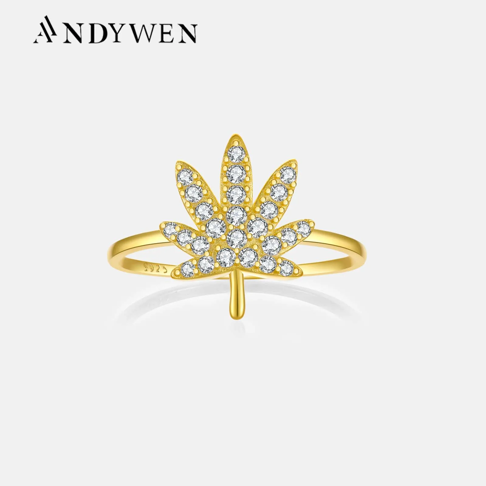 

ANDYWEN, стерлинговое серебро 925 пробы, кленовый лист, циркон, кольцо с фианитом, женское роскошное ювелирное изделие, подарок, весна 2025, классические оптовые ювелирные изделия