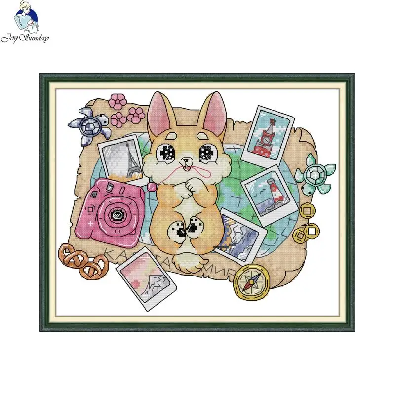 

Cross Stitch Traveling Puppy Needlework Sets Adia Canvas Home Decoration 14CT 11CT DIY Embroidery Animal Scenery Kits