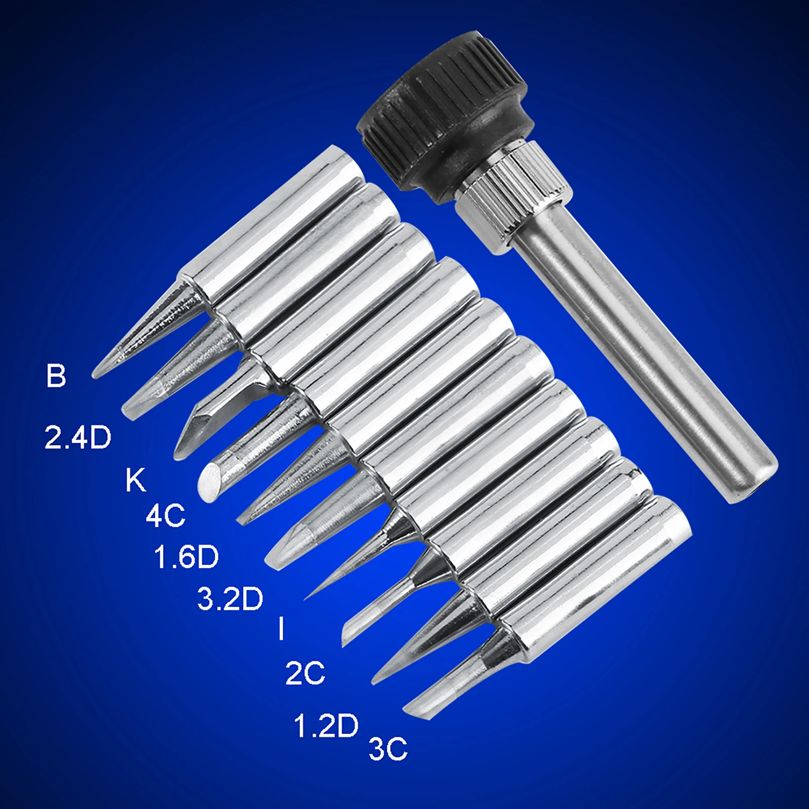 10Pcs 900M-T Soldering Iron Tips Lead-Free Copper Replacement Tips Set for Soldering Rework Station with Handle Adapter