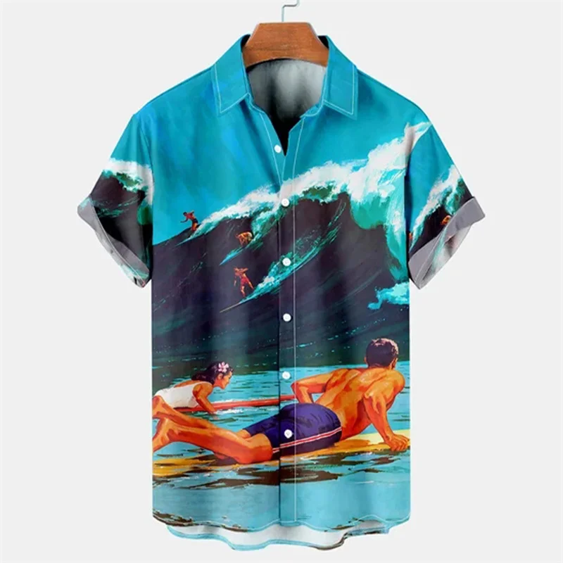 Tropical Palm 3d Print Hawaiian Shirt For Men Summer Beach Street Short Sleeves Tops Harajuku Holiday Lapel Button Loose Blouse