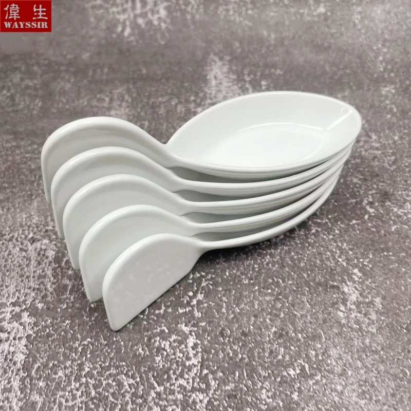 

5 Pcs Large Size Fish Shaped Porcelain Sauce Dish High White Spoon Plate Hotel Quality Dinnerware Household Kitchenware