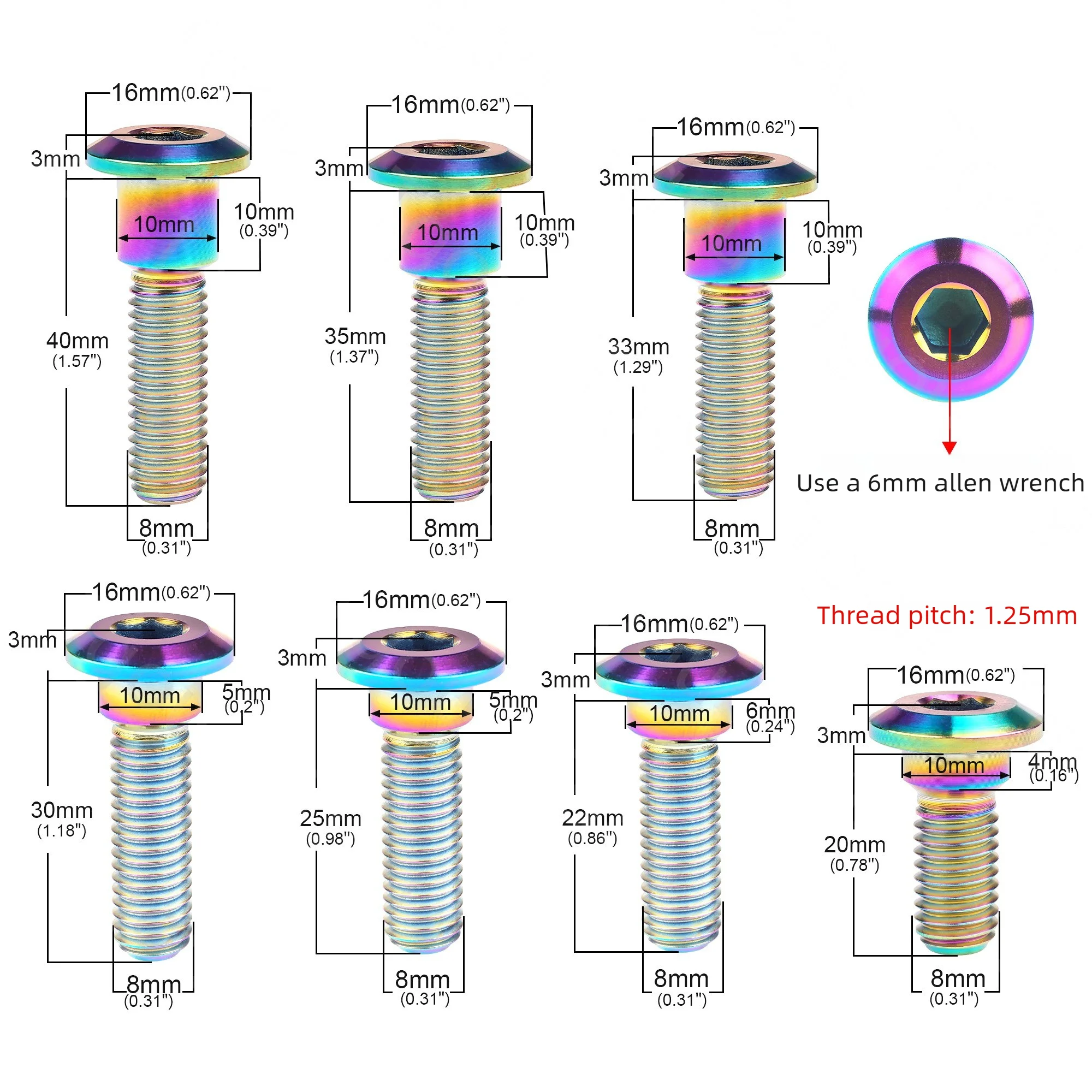 2PCS Titanium Screw M8x20-40mm Electric Scooter Brake Disc Modified Bolt Lightweight High Strength Corrosion Resistant Rustproof