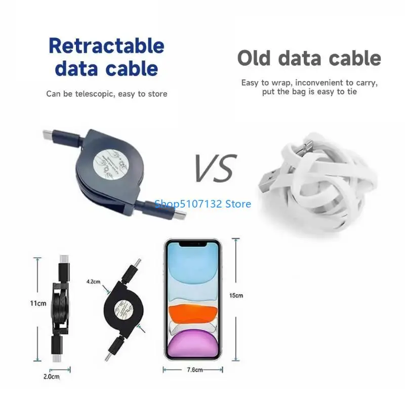 87HD 2 in 1 60W Car Fast Telescopic Cord Car Adapter Dual Port Cables