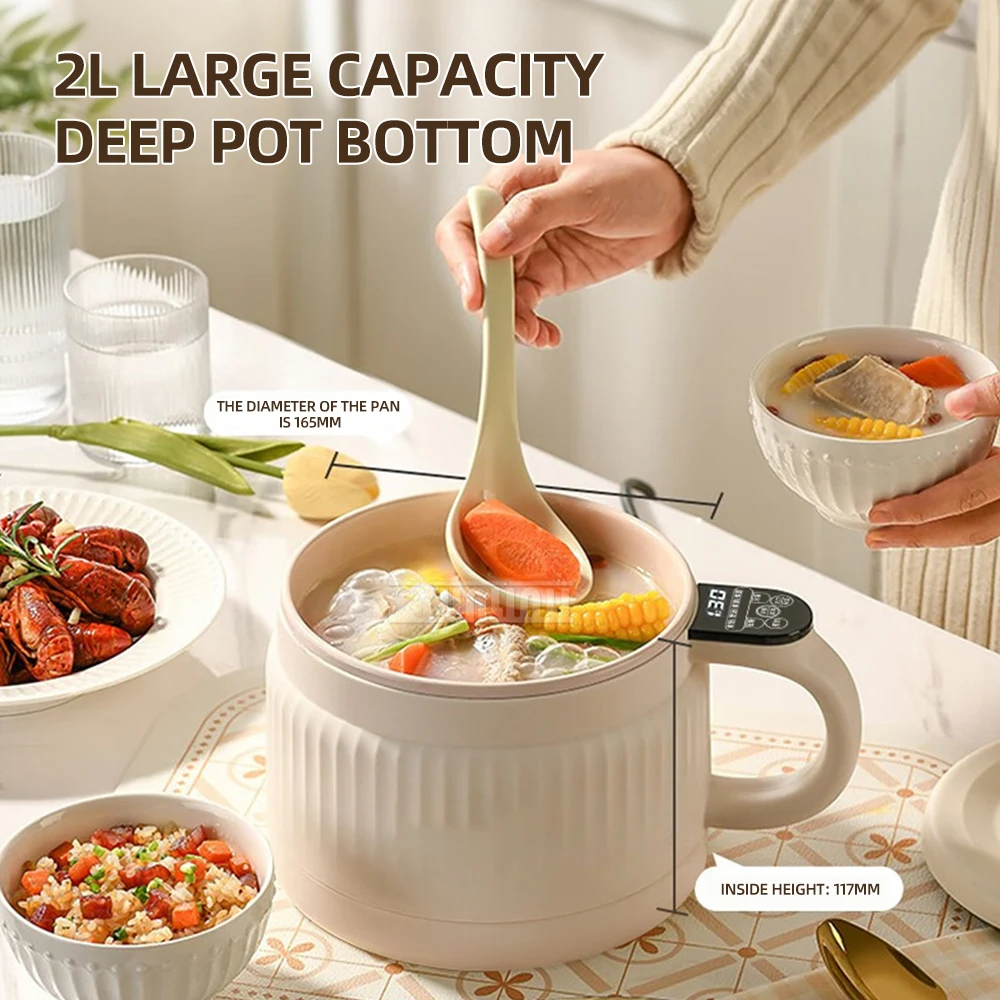 2L Multifunction Rice Cooker Small Intelligent Touch Panel Ceramic Glaze Coating Cooking Pot for Dormitory