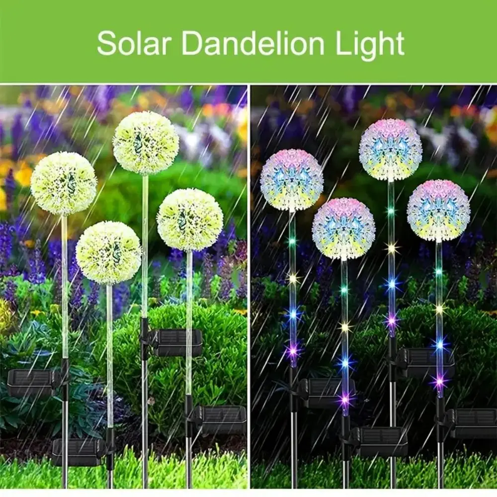 Luces solares de diente de león para exteriores, luces LED de bola de cebollino de color, luces de césped, para jardín, patio, pasarela, decoración de césped