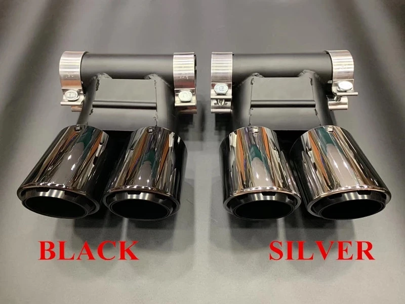 1 PiarTop Quality Three Layers Silver, Black Exhaust Muffler Tips for Porsche 718 Car Styling Universal Carbon Exhaust Pipes