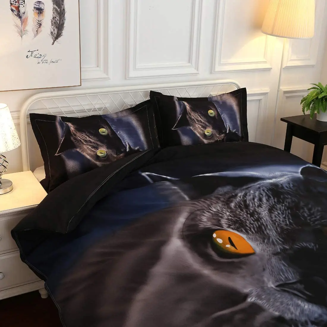 Juego de ropa de cama de gato negro para niños y adultos, funda de edredón suave de microfibra con fundas de almohada, 220x240