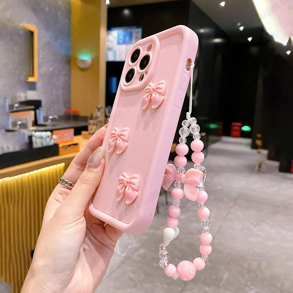 A 55 35 25 3D Pink Cute Butterfly Silicone Soft Case For Samsung Galaxy A55 A35 A25 A15 A05S 4G 5G S24 Plus Cover With Bracelet