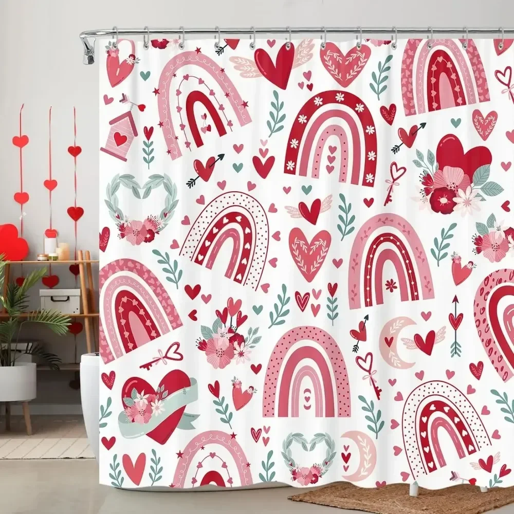 Valentine's Day Shower Curtain Romantic Red Rose Hearts   Genie Bathroom Decor