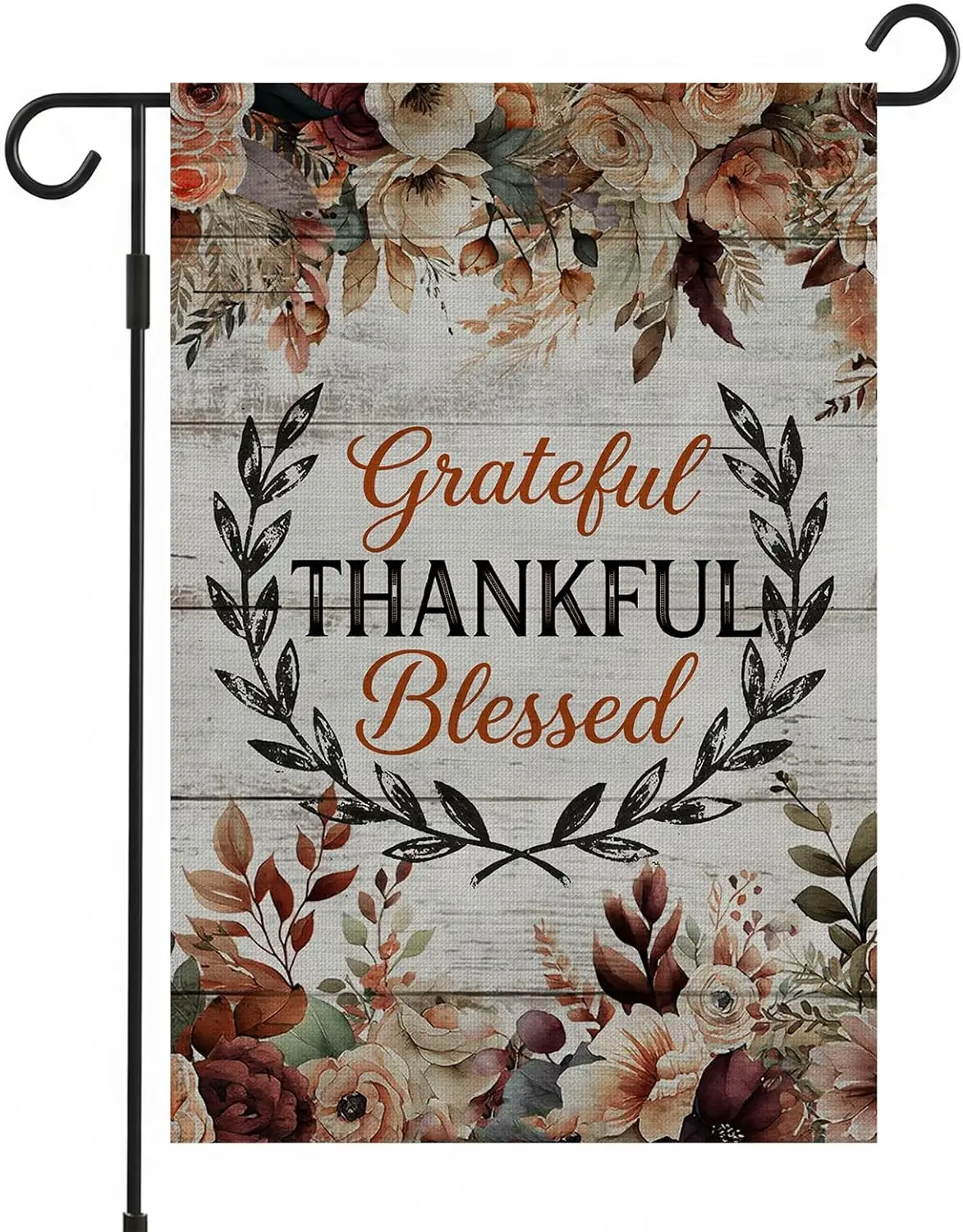 Grateful Thankful Blessed Garden Flag 12x18 Inch Double Sided Thick Burlap Yard Flag for Outside Fall Thanksgiving Decor Ver IIC