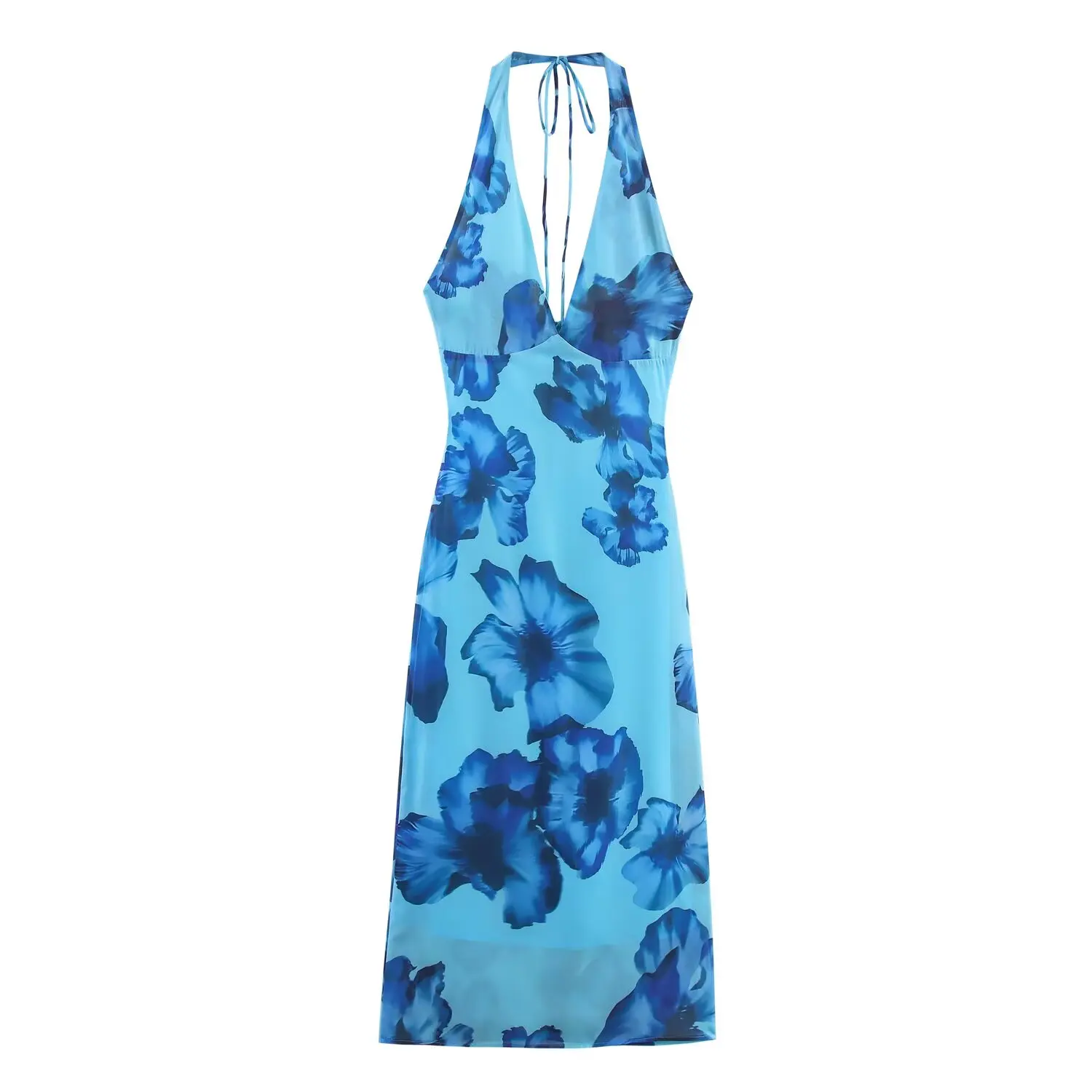 JNLEAOG Herbst Neue frauen Lange Blumen Druck Dr Ne Hängen Design Europäischen Sle Slim Fit V-ne Bal Polyester Faser