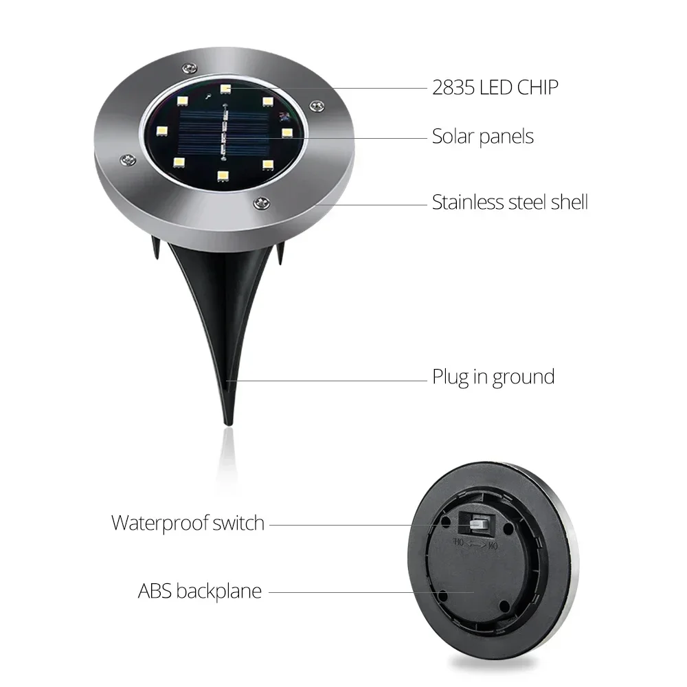 8pcs 8/20LED Solar Thermal Lights Garden Decor Ground Plug-in  Waterproof Street Solar Charging Underground Deck Spotlights
