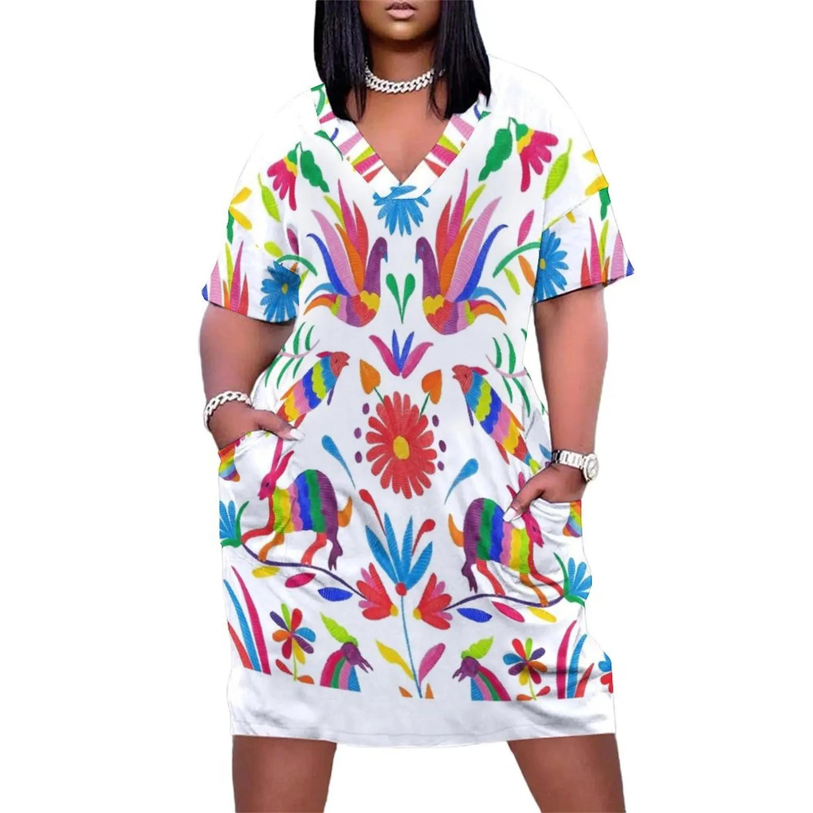 

Otomi folk mexican art Loose Pocket Dress womans clothing Dance dresses