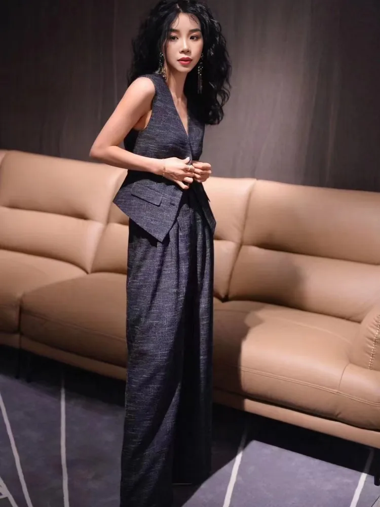 2023 neue Stil Frauen Sommer Casual Baumwolle Ärmellose Sets Stilvolle Zwei-Stück Weste Set Büro Damen Mode Volle Länge outfits