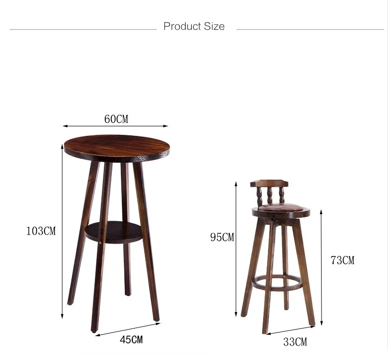 Mesa de bar de madera americana, mesa redonda alta retro, escritorio de madera frontal de ocio