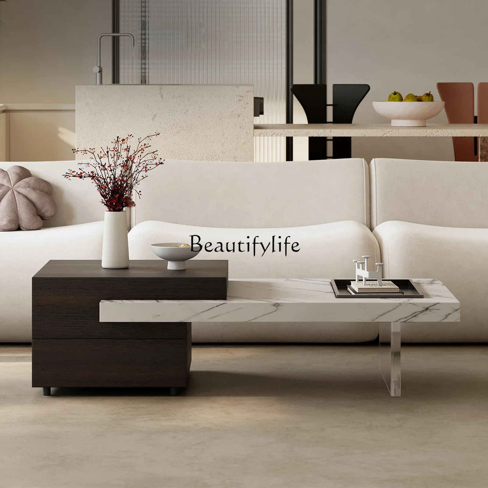 Italian minimalist rock slab suspended coffee table rectangular living room household tea table with drawers