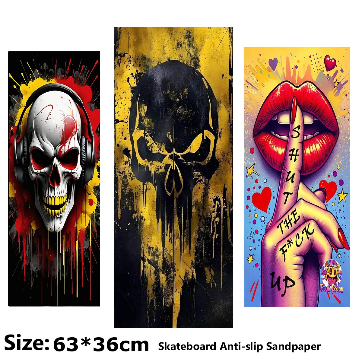 

Sexy Strawberry Red Lips Graffiti Skull Pattern Electric Scooter Anti-slip Sticker Sandpaper Skateboard Grip Tape Sheet 63*36cm