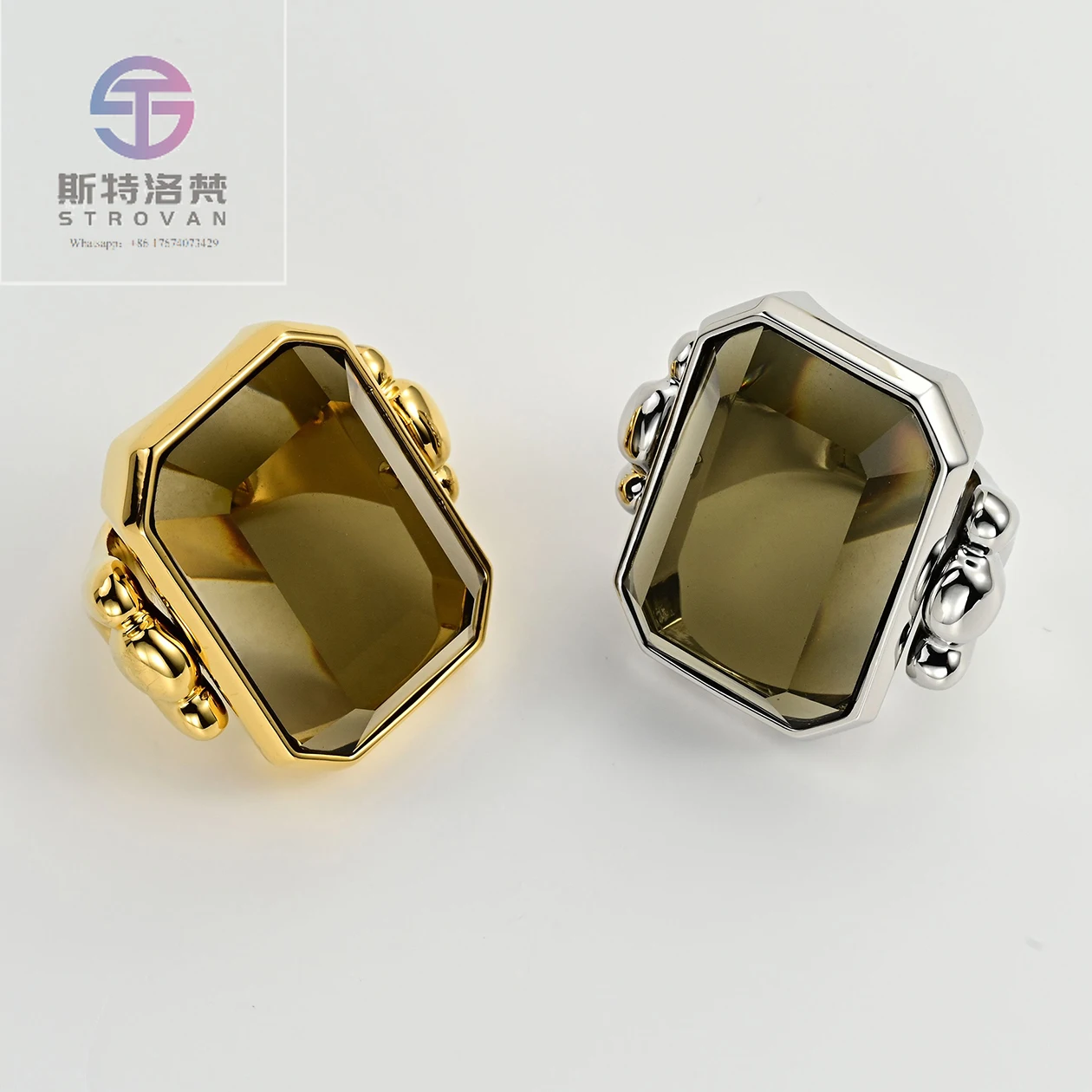 

2025 New Vintage Square Wide Brown Crystals Rings Exaggerated Personalized Men's and Women's Rings Fashion Jewelry