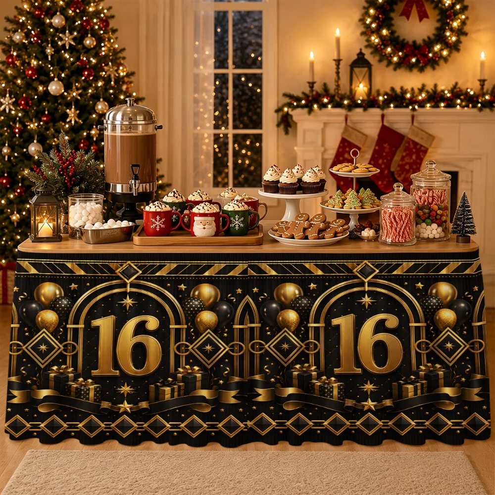 16th birthday table dress, black and gold men's birthday party decoration, large-sized 16-digit banquet dessert