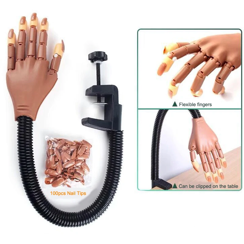 マニキュア練習用ハンド-ネイルトレーニングマネキン-100個-ネイルトレーナーチップ-プラスチック製ネイル用品-柔軟なマニキュアツール