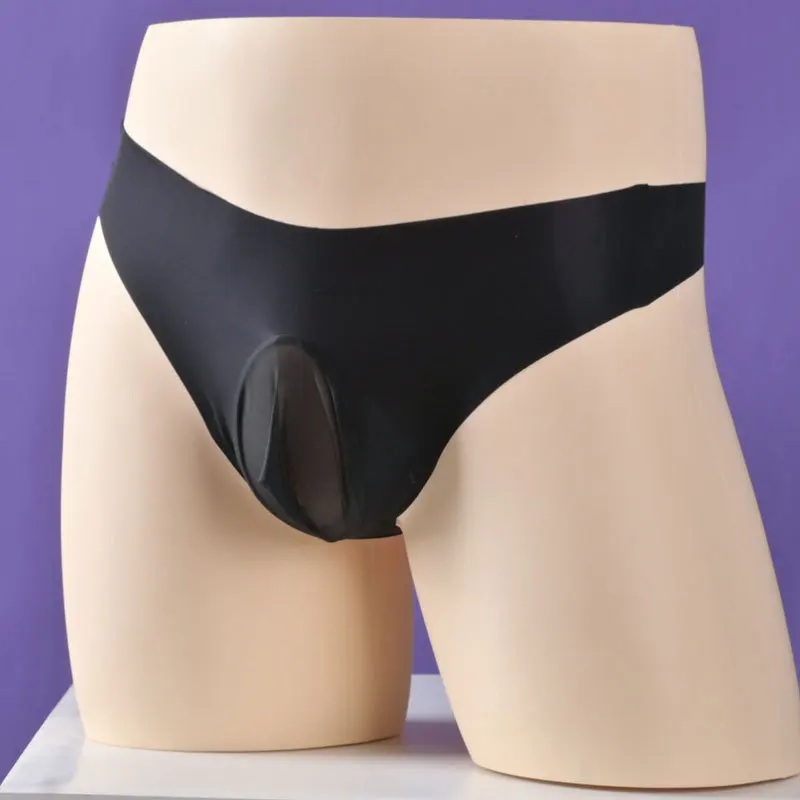 Men Briefs Sexy Ultra-Thin Invisible Underwear Thong Breathable Ice Silk Wrapped Egg Breathable Underpants See Through Lingerie