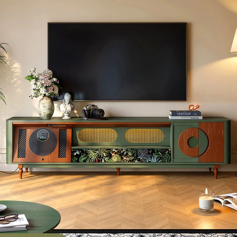 

French retro TV cabinet small apartment living room antique solid wood storage locker integrated
