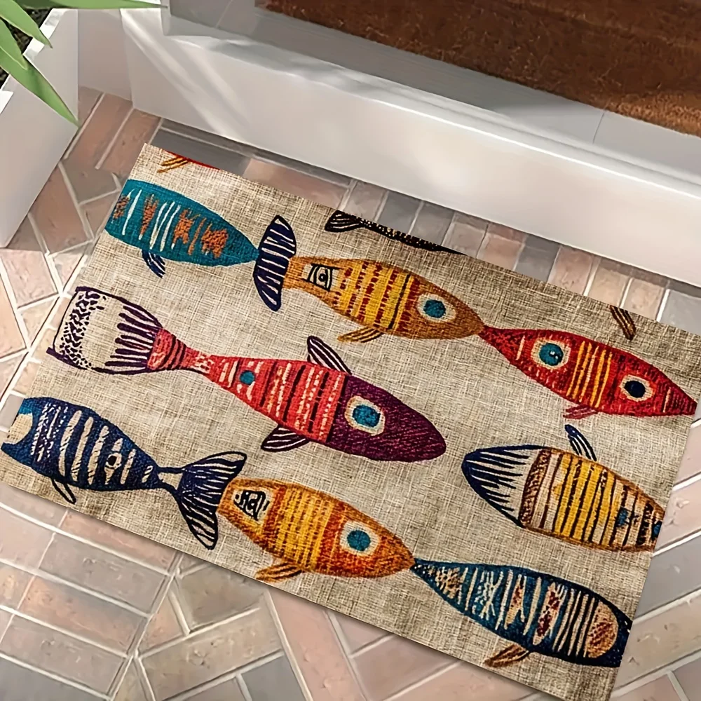 Colorful fish-shaped pattern Flannel-printed floor mats has a non-slip function is suitable entrances bathroom welcome carpets