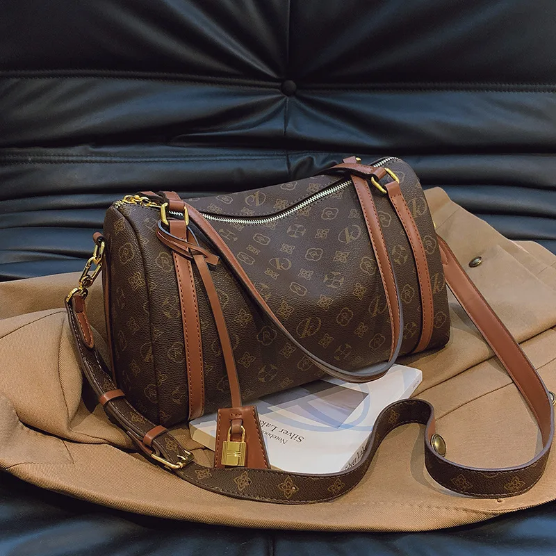

Vintage Print Boston Bag for Women Large Capacity Commuter Handbag Classic Crossbody Shoulder Purse