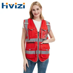 High Visibility Safety Vest with Pockets Reflective Strips and Zipper ANSI/ISEA Standards Safety Work Clothes