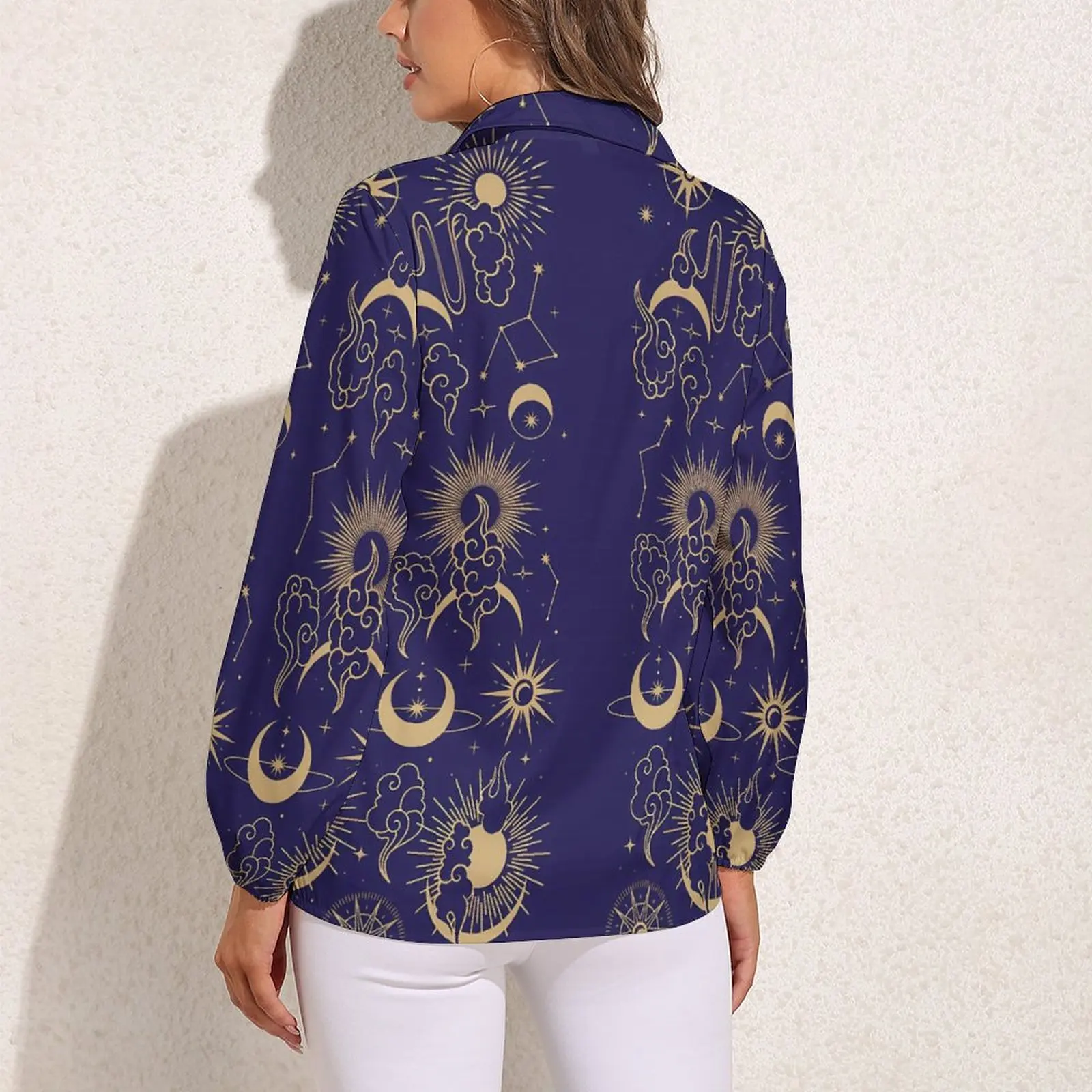 Blusa de astrología Retro para mujer, blusa estampada de Luna Celestial, camisa de estilo callejero de manga larga, Top de gran tamaño