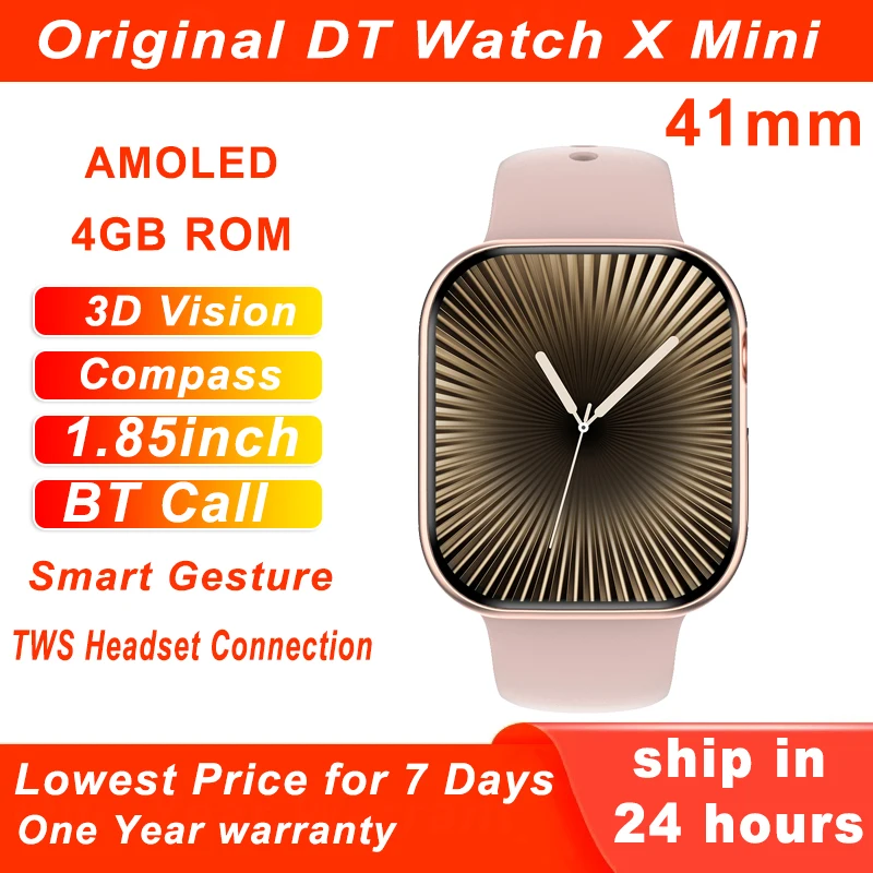 New DT Watch X Mini Smart Watch Series 10 4GB ROM AMOLED Compass NFC Bluetooth Call 41mm 1.85'' AI Voice Smartwatch Men Women