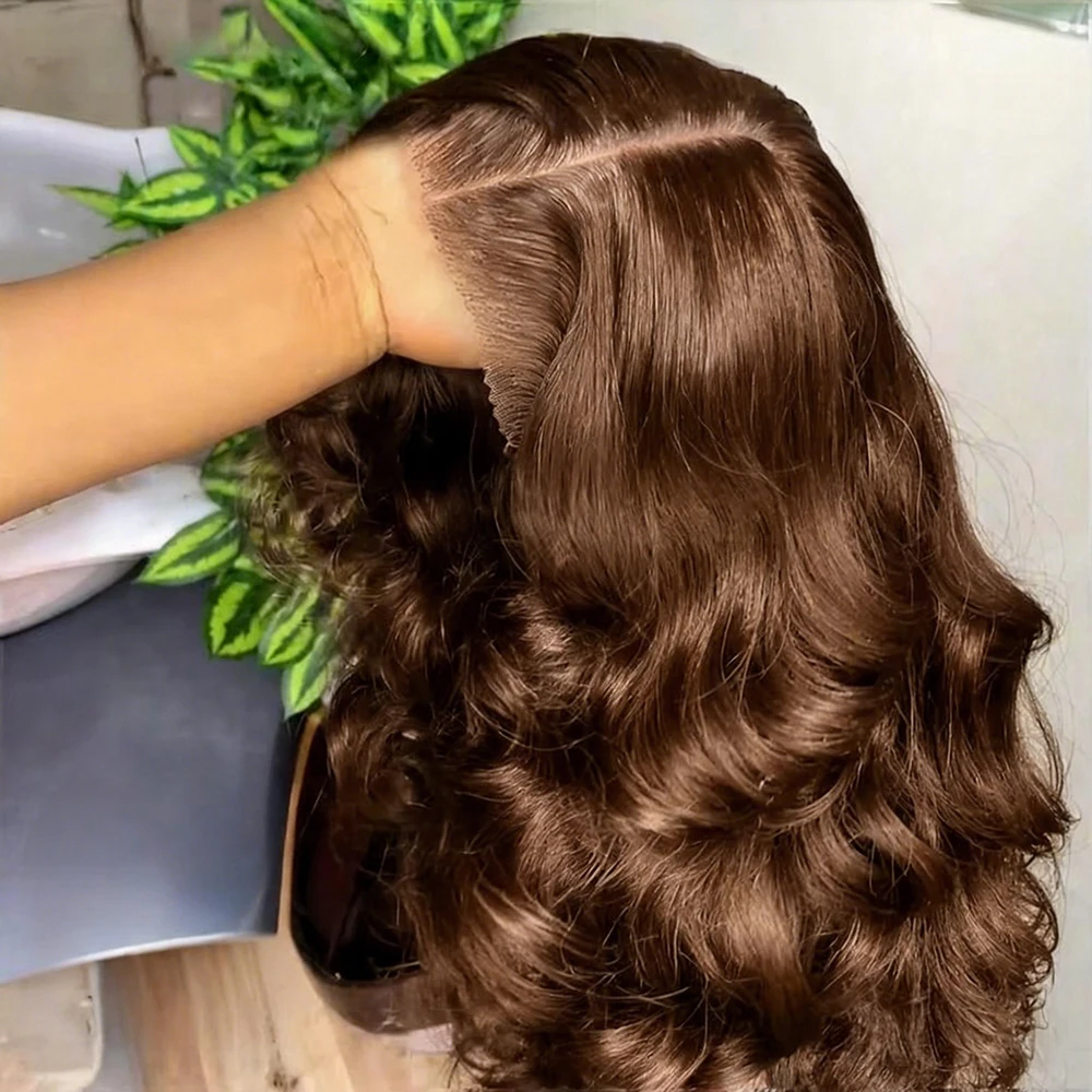 Perruque Bob courte ondulée marron chocolat, cheveux humains sans colle, 13x4 HD, Lace Frontal Wig 100% pre-plucked # 4 couleurs