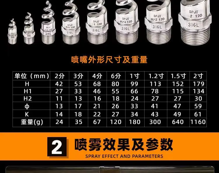 304, 316 stainless steel spiral nozzle desulfurization and denitration nozzle industrial dust removal spray tower nozzle