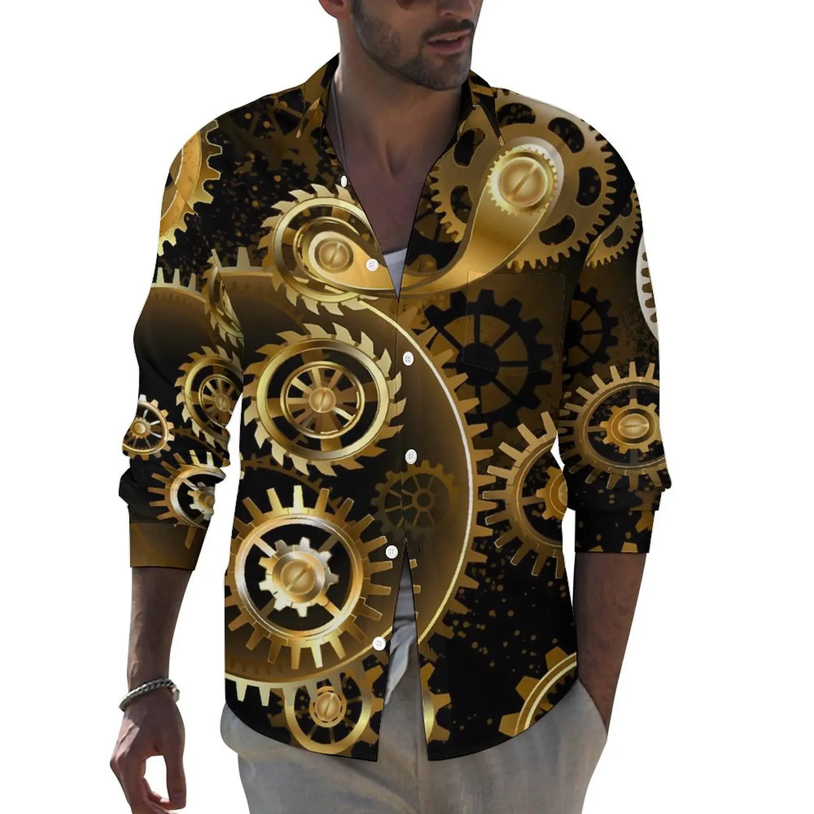 

Мужская Повседневная рубашка с принтом в стиле оверсайз, с длинным рукавом