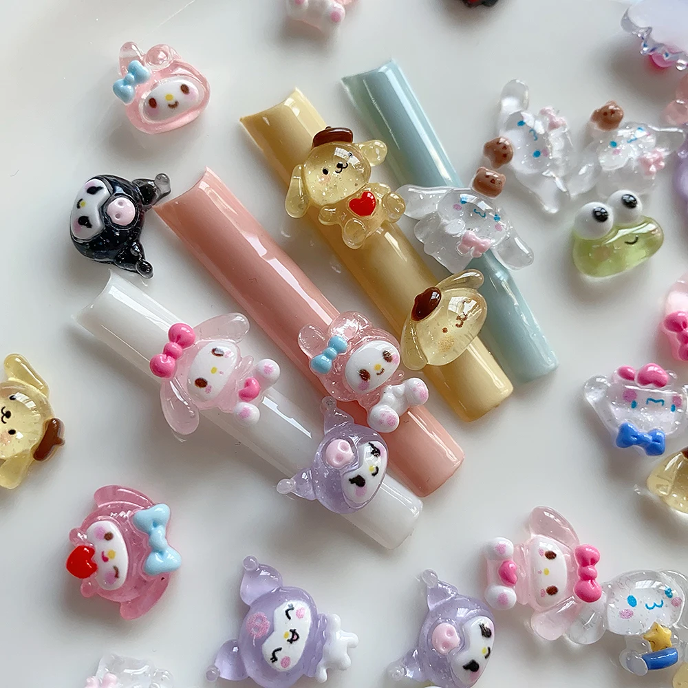20pcs Cartoon Mixed Melody Kuromi Nail Charm Kawaii Pochacco Frog Nail Art Rhinestone Resin DIY Crafts Nail Art Decoration